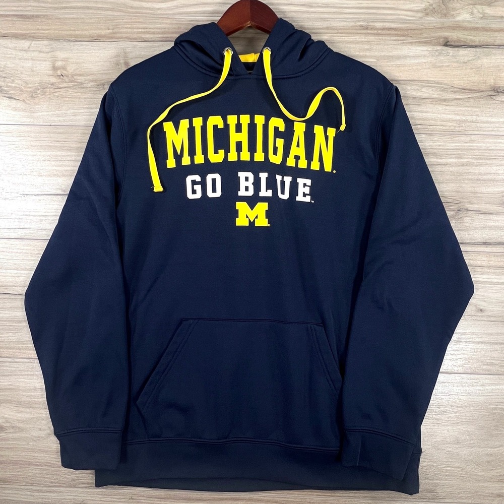 Stadium Athletics Michigan Wolverines Go Blue Hoodie Navy Mens Large NCAA Fleece
